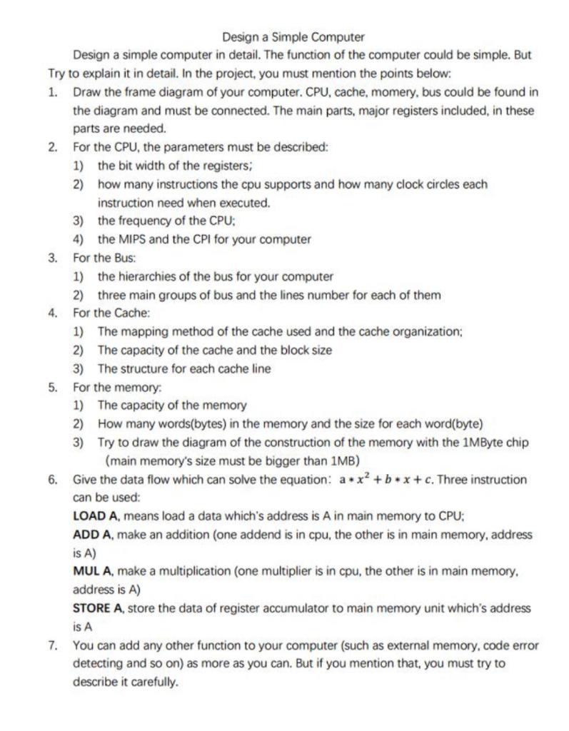 Design a Simple Computer Design a simple computer in | Chegg.com