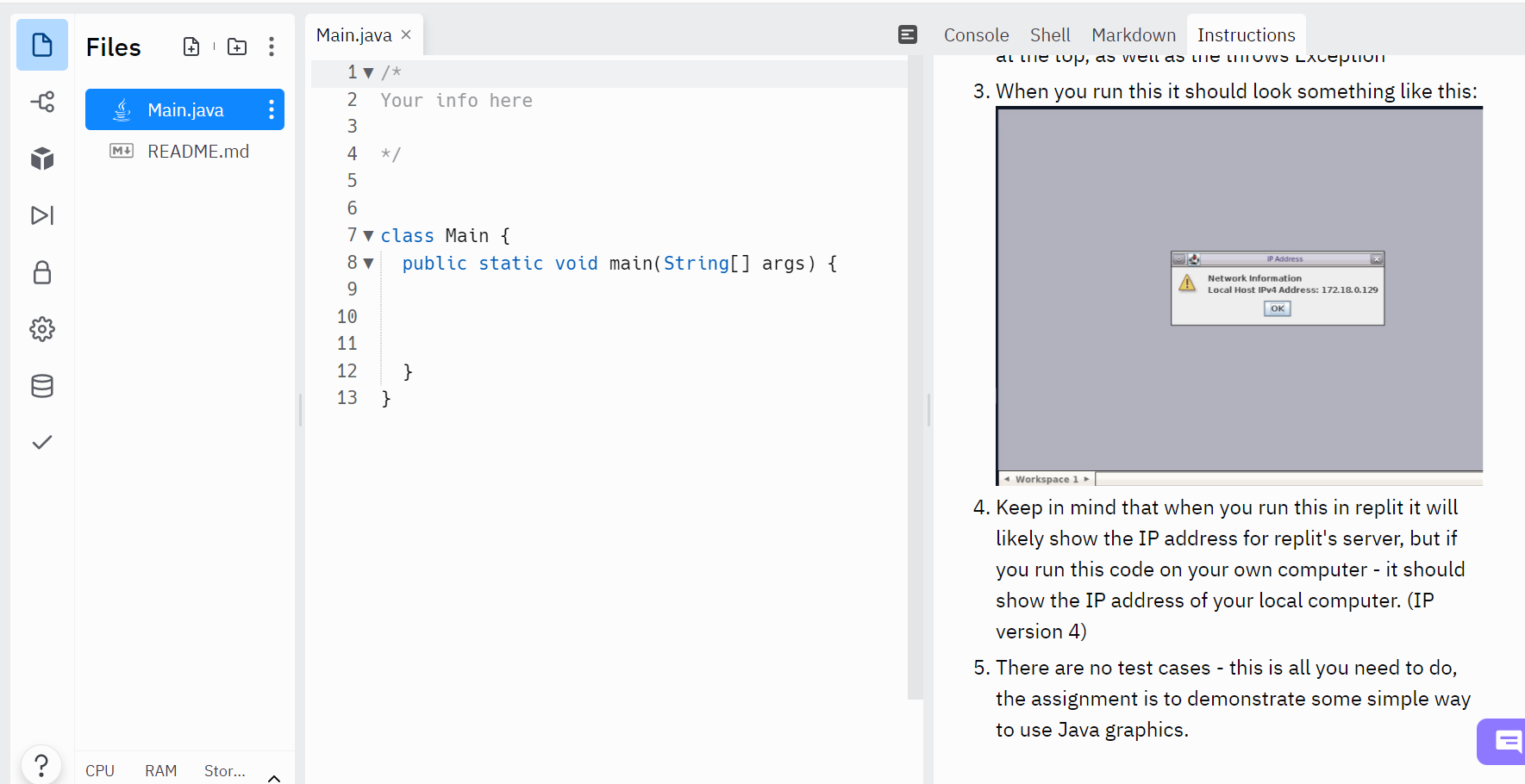 Solved Main.java x שיון Console Shell Files Markdown TA 1vV | Chegg.com