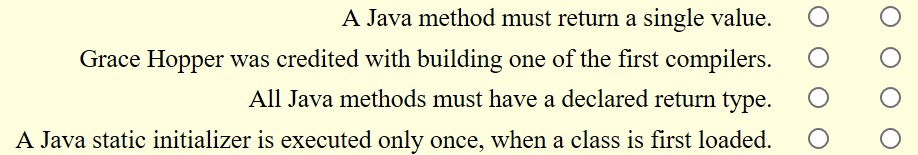 Solved A Java method must return a single value. O O Grace | Chegg.com