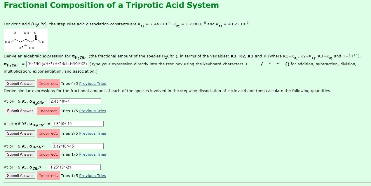 Solved Fractional Composition of a Triprotic Acid System For | Chegg.com