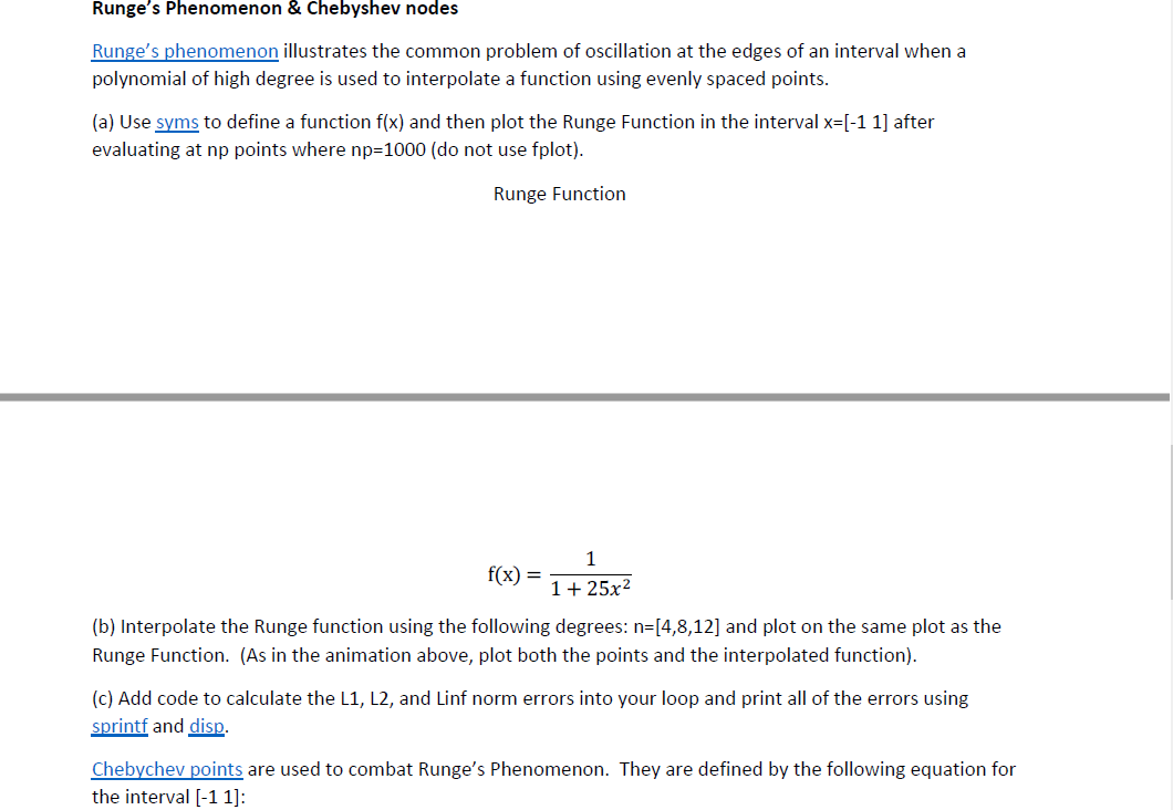 Runge's Phenomenon & Chebyshev nodes Runge's