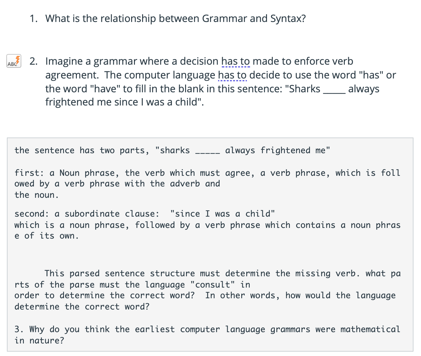 Solved 1. What is the relationship between Grammar and | Chegg.com