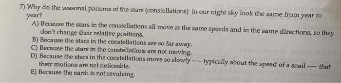 Solved Why do the seasonal patterns of the stars | Chegg.com