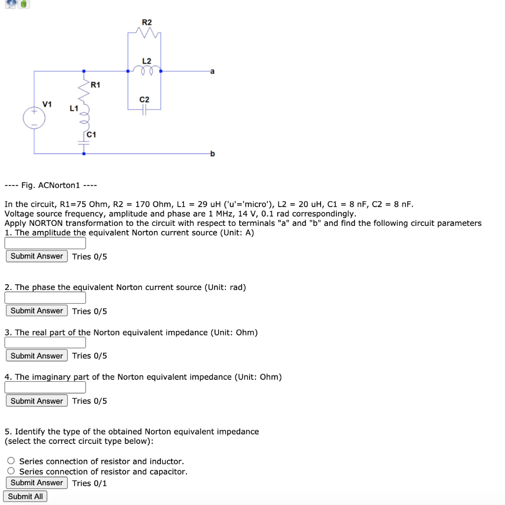 Solved R2 L2 R1 C2 V1 L1 C1 b Fig. ACNorton 1 ---- In the | Chegg.com