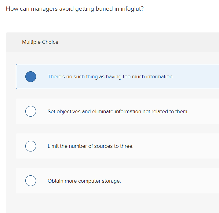 Solved How can managers avoid getting buried in infoglut? | Chegg.com