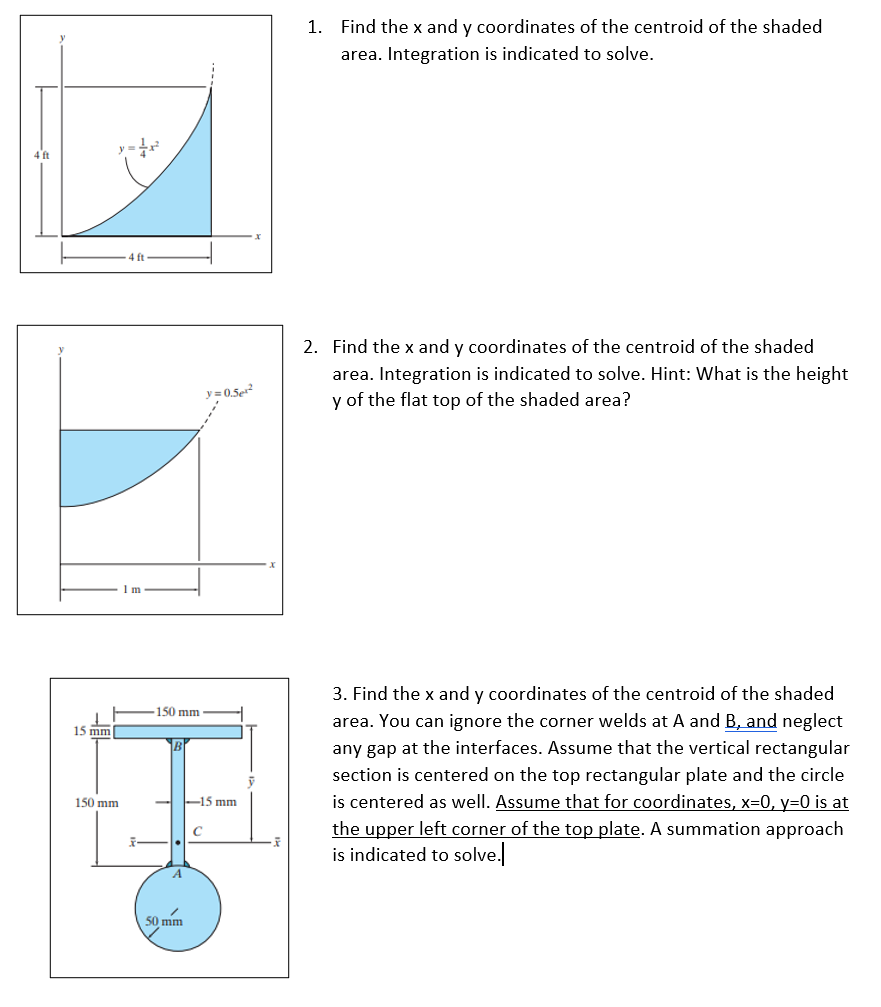 Solved 1. Find the x and y coordinates of the centroid of | Chegg.com