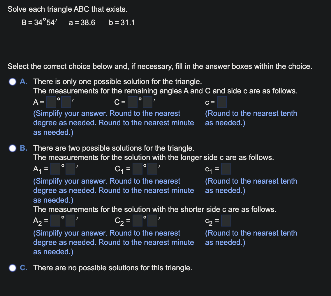 Solved Solve each triangle ABC that | Chegg.com