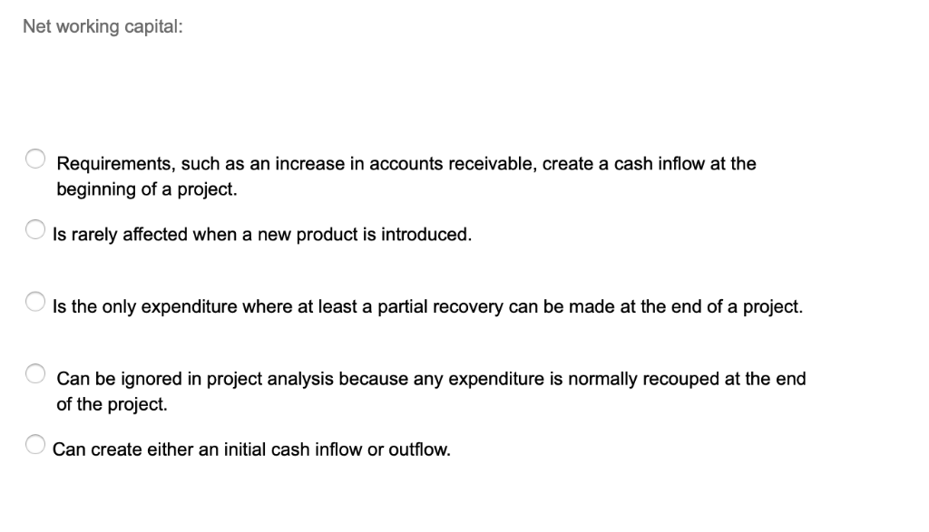 Solved Net working capital Requirements, such as an increase