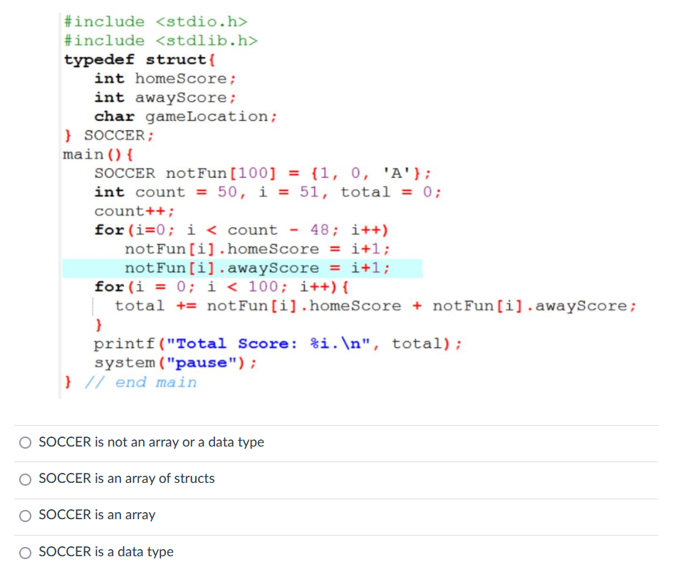 Solved SOCCER is not an array or a data type SOCCER is an | Chegg.com