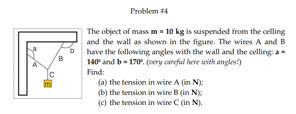 Solved Problem #4 a B А The object of mass m = 10 kg is | Chegg.com