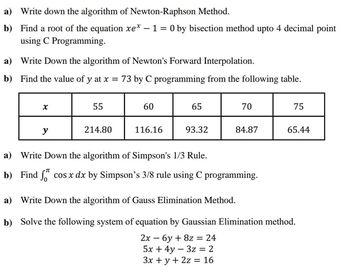 Solved a) Write down the algorithm of Newton-Raphson Method | Chegg.com