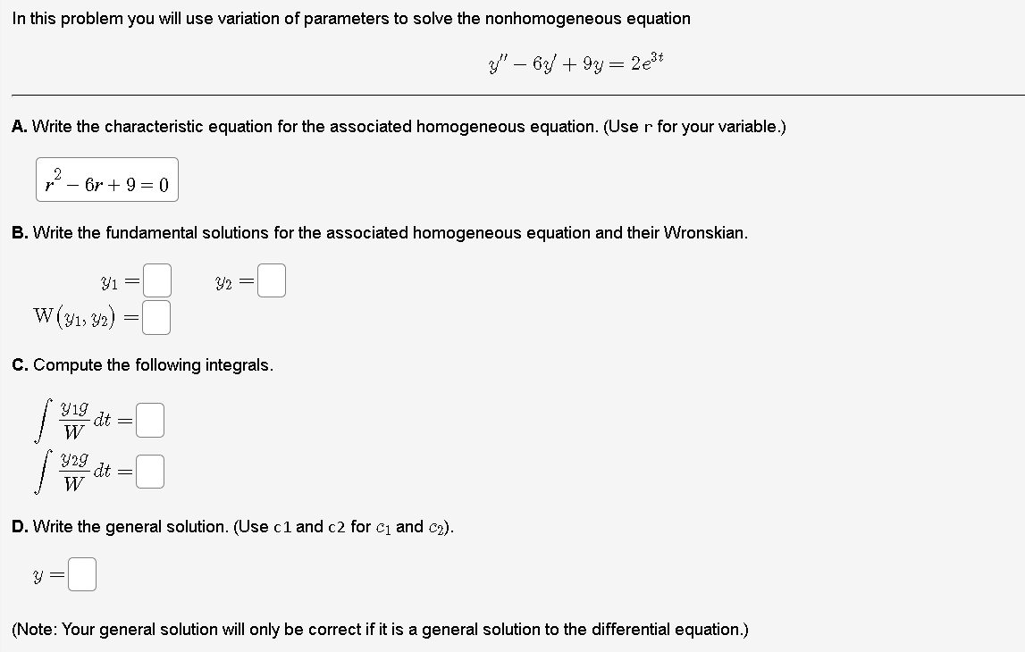 Solved In This Problem You Will Use Variation Of Parameters | Chegg.com