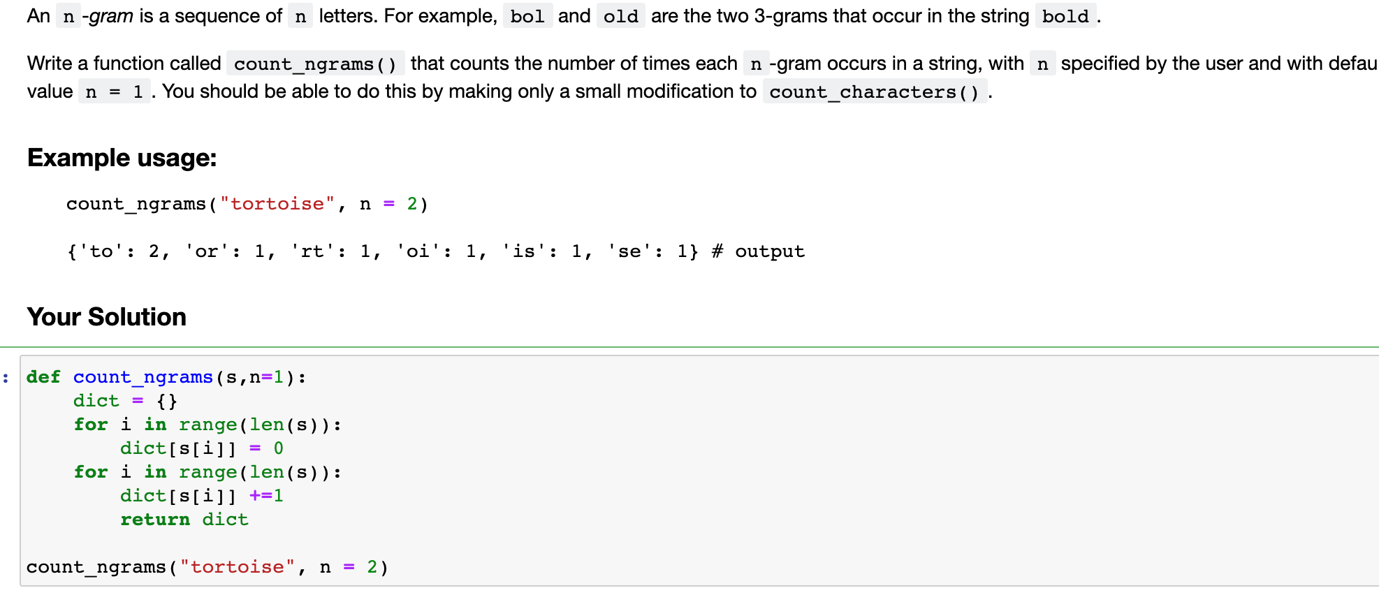 Solved An n -gram is a sequence of n letters. For example, | Chegg.com