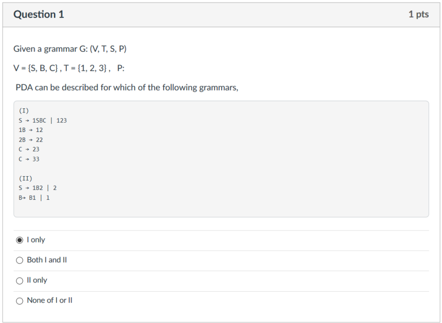 Solved Question 1 1 Pts Given A Grammar G V T S P V Chegg Com