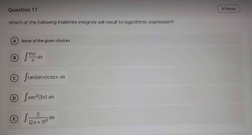 Solved Question 17 5 Points Which of the following | Chegg.com