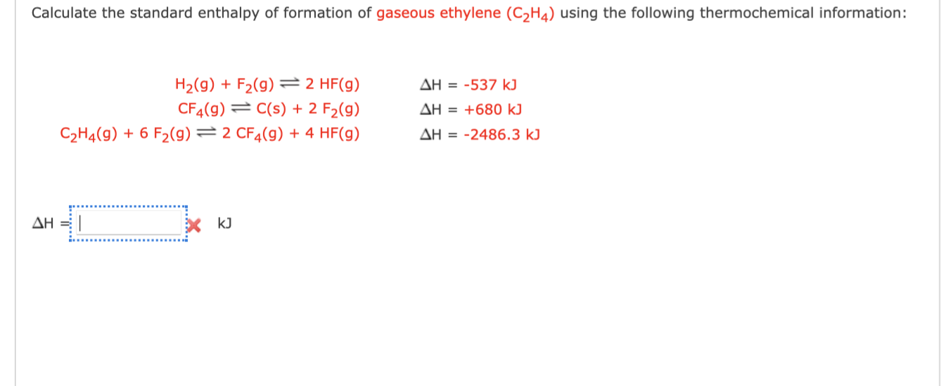 Solved Calculate the standard enthalpy of formation of Chegg