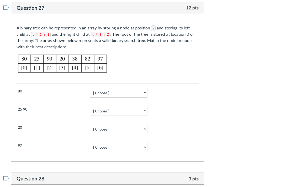 Solved A binary tree can be represented in an array by | Chegg.com