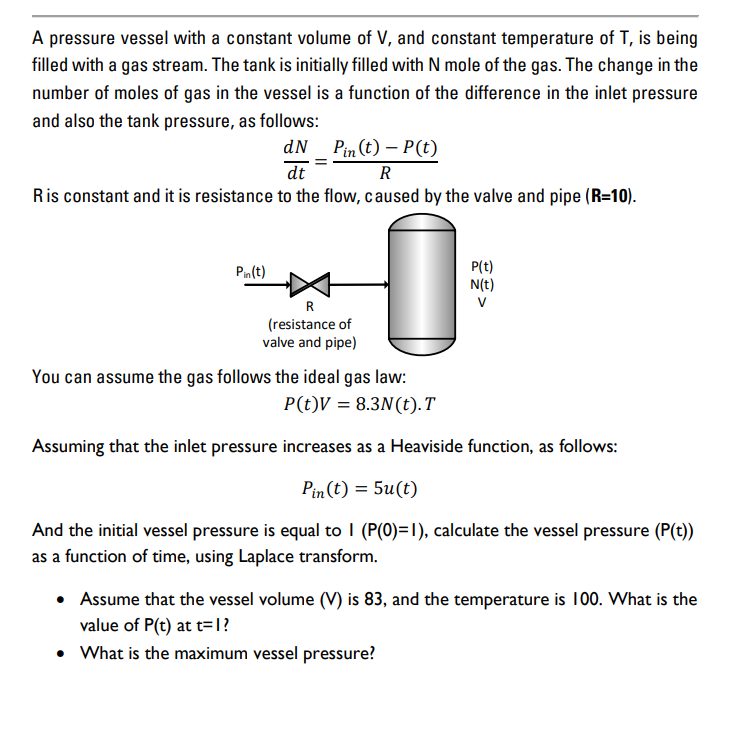 Solved A pressure vessel with a constant volume of V, and