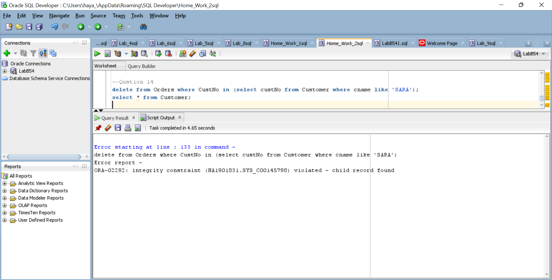 Solved X Oracle SQL Developer : | Chegg.com image.