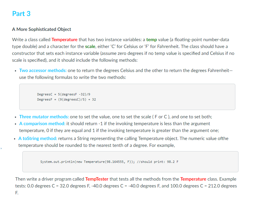Solved Part 3 A More Sophisticated Object Write a class | Chegg.com