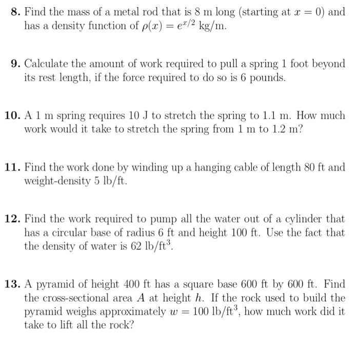 Solved 8. Find the mass of a metal rod that is 8 m long