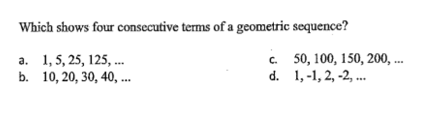 Solved Which shows four consecutive terms of a geometric | Chegg.com
