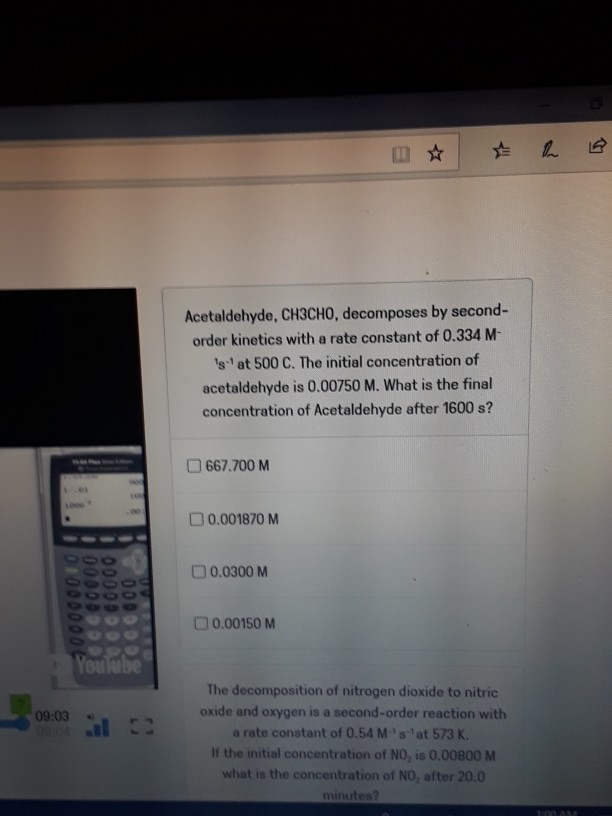 Solved Acetaldehyde, CH3CHO, decomposes by second order | Chegg.com