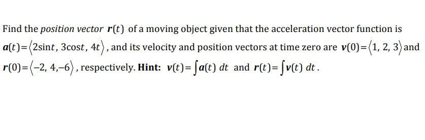 Solved Find the position vector r(t) of a moving object | Chegg.com