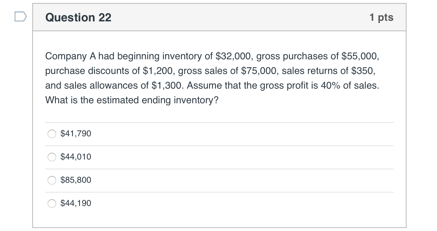 Solved Question 22 1 Pts Company A Had Beginning Inventory | Chegg.com