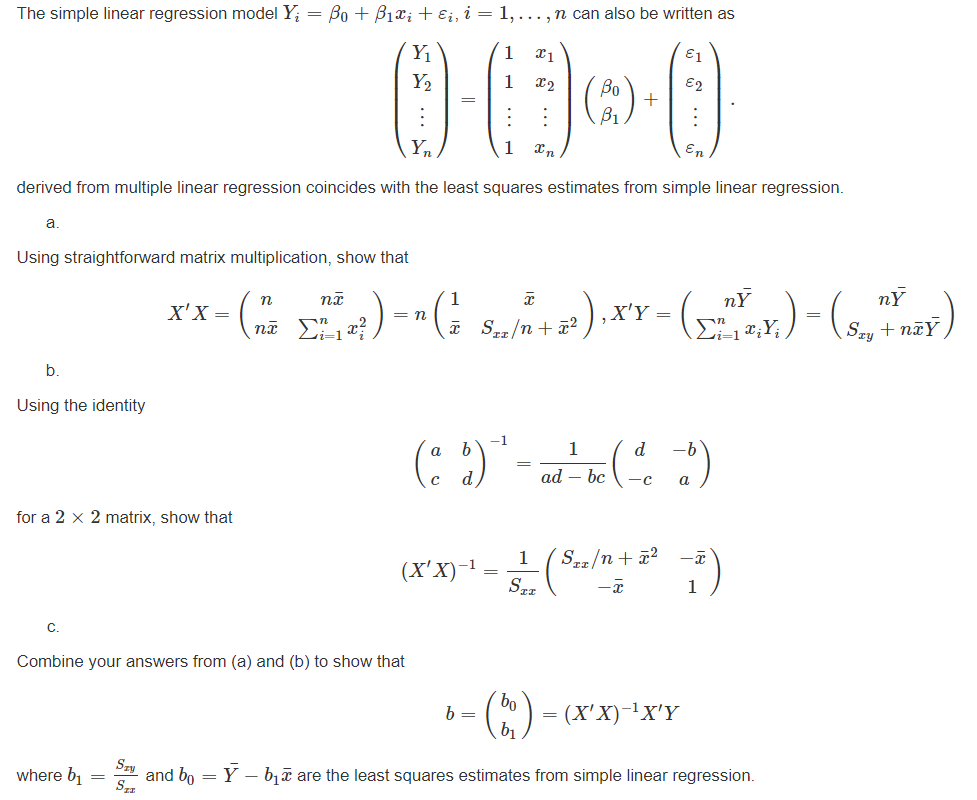 Solved The Simple Linear Regression Model Y; = Bo + B12; + | Chegg.com