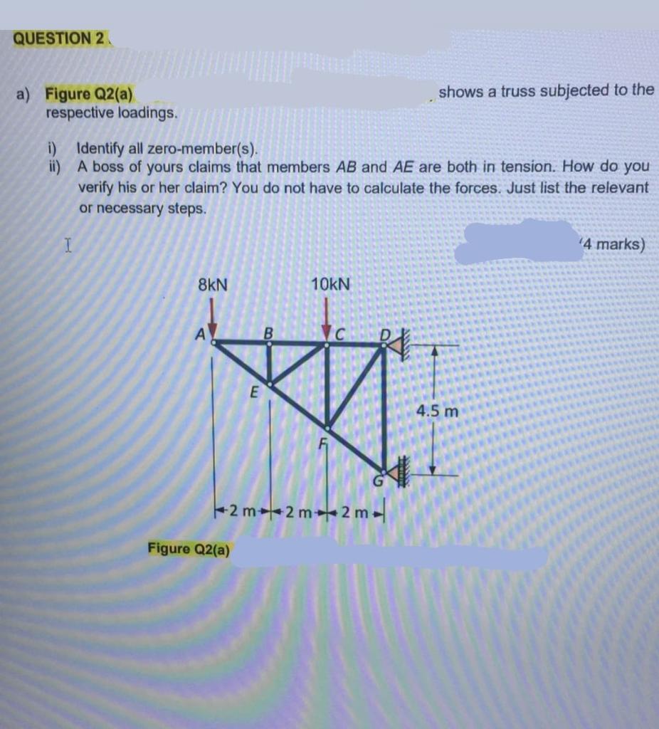 Solved QUESTION 2 shows a truss subjected to the a) Figure | Chegg.com