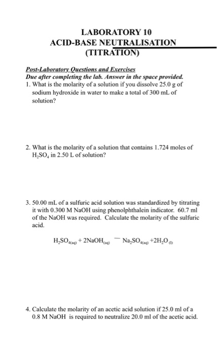 Solved LABORATORY 10 ACID-BASE NEUTRALISATION (TITRATION) | Chegg.com