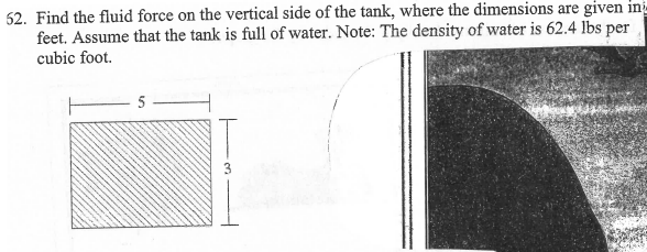 fluid force on vertical side of tank the weight density of water is 62.4