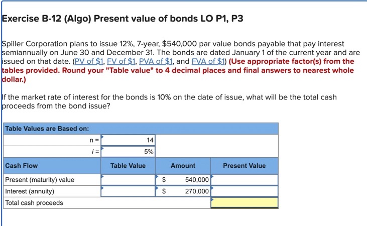 Solved Exercise B-12 (Algo) ﻿Present Value Of Bonds LO P1, | Chegg.com