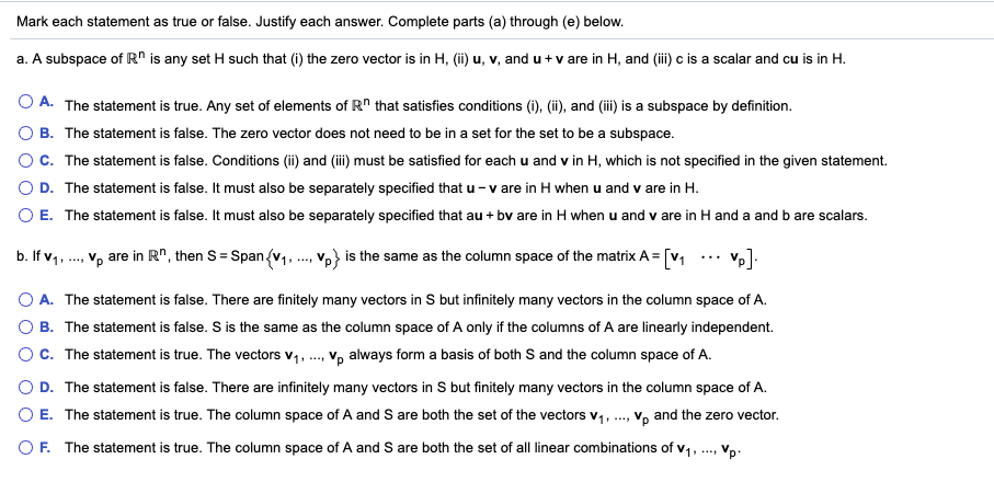 Solved Mark Each Statement As True Or False Justify Each Chegg Com