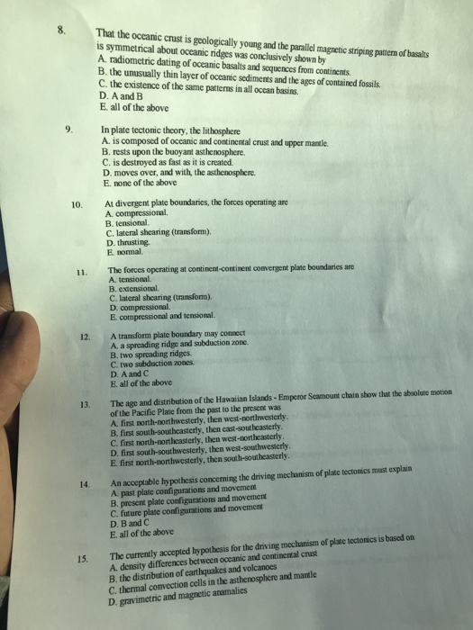 Solved 8. That the oceanic cnust is geologically young and