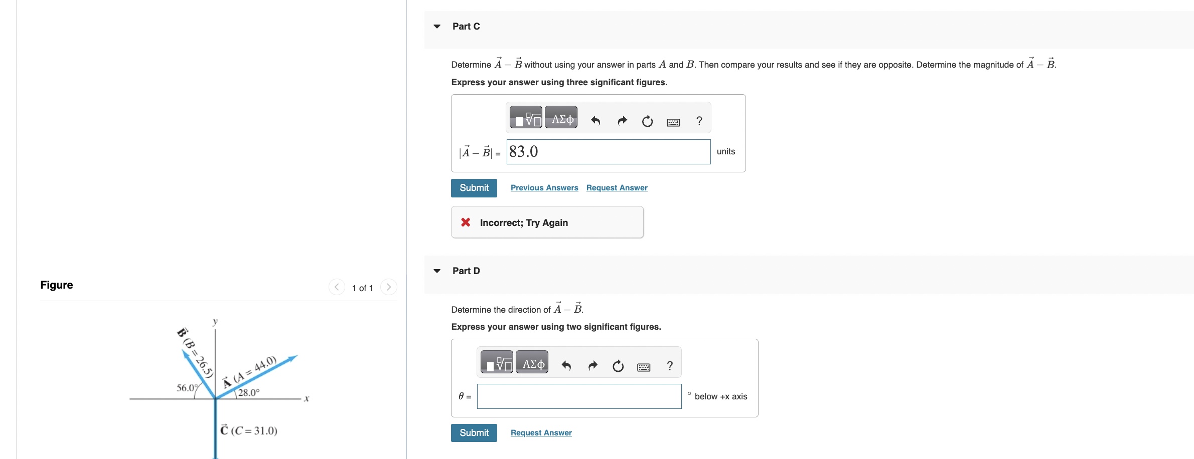 Solved What is Part C and D?Part C: Determine vec(A)-vec(B) | Chegg.com