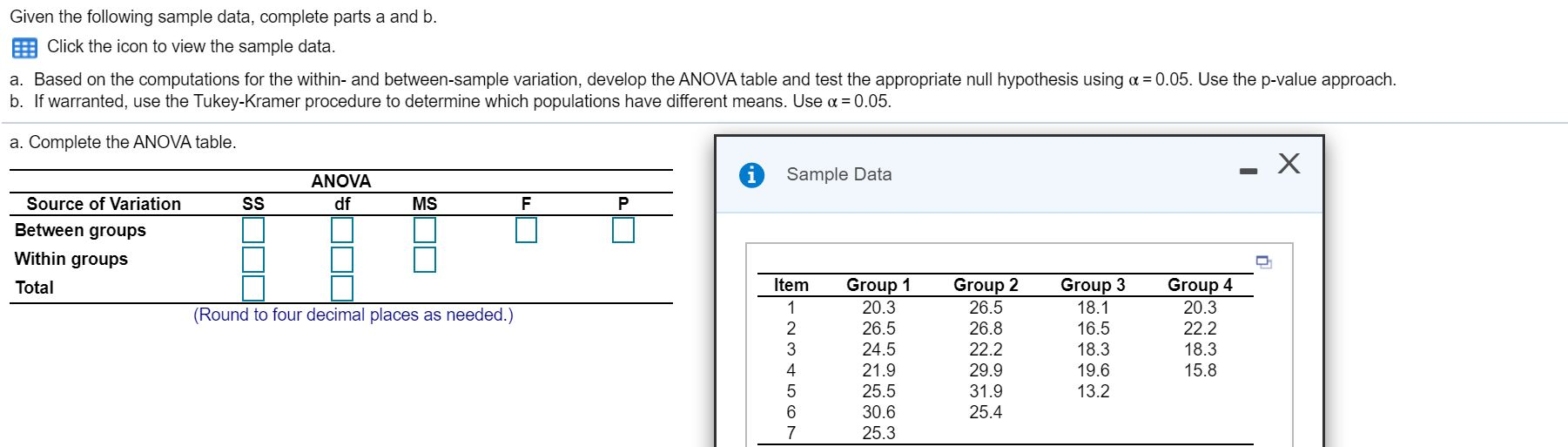 Solved Given The Following Sample Data, Complete Parts A And | Chegg.com