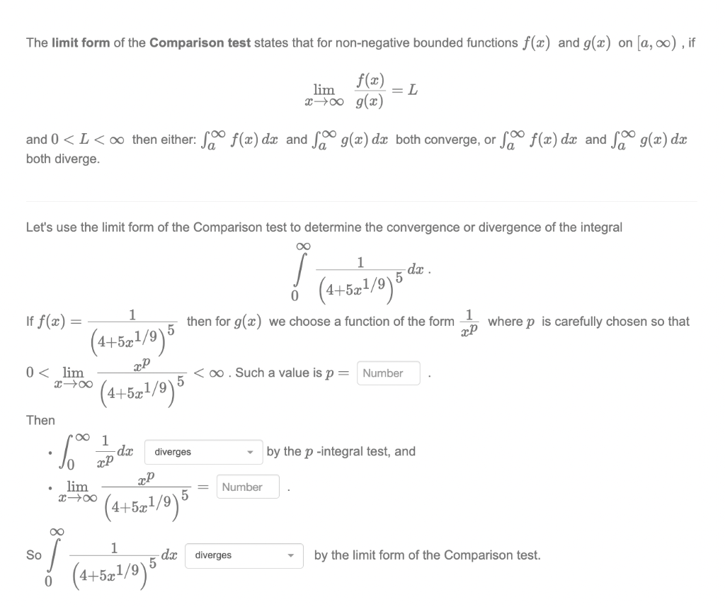 Solved The limit form of the Comparison test states that for | Chegg.com