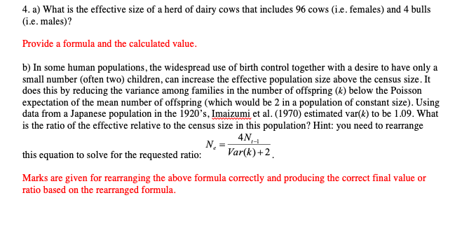 Solved 4. a) What is the effective size of a herd of dairy | Chegg.com