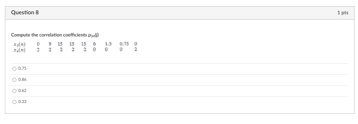 Solved Question 8 Compute the correlation coefficients | Chegg.com