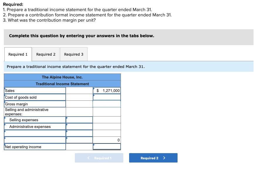 Solved Required 1 Prepare A Traditional Income Statement 7121