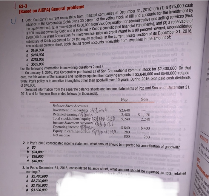 Solved E3-3 Based On AICPA] General Problems 1. Cobb | Chegg.com