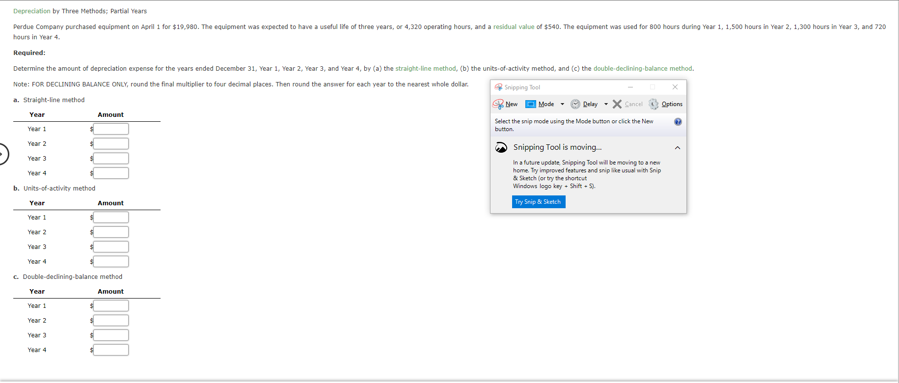 Solved Depreciation by Three Methods; Partial Years Perdue
