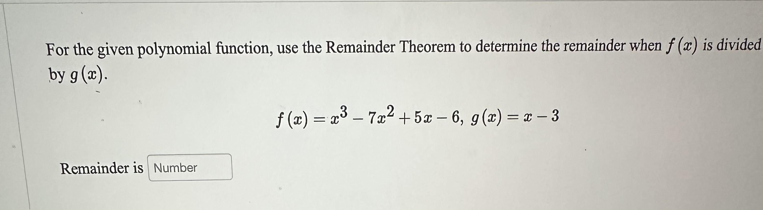 how to find the remainder of a polynomial function