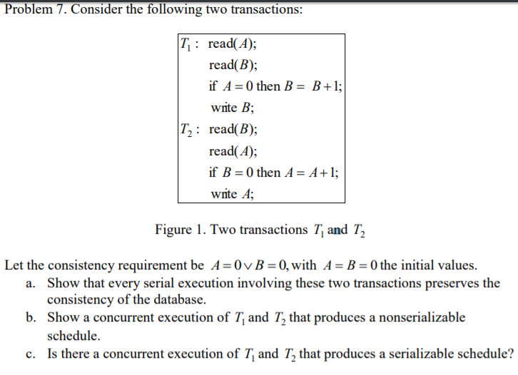 Solved Problem 7. Consider The Following Two Transactions | Chegg.com