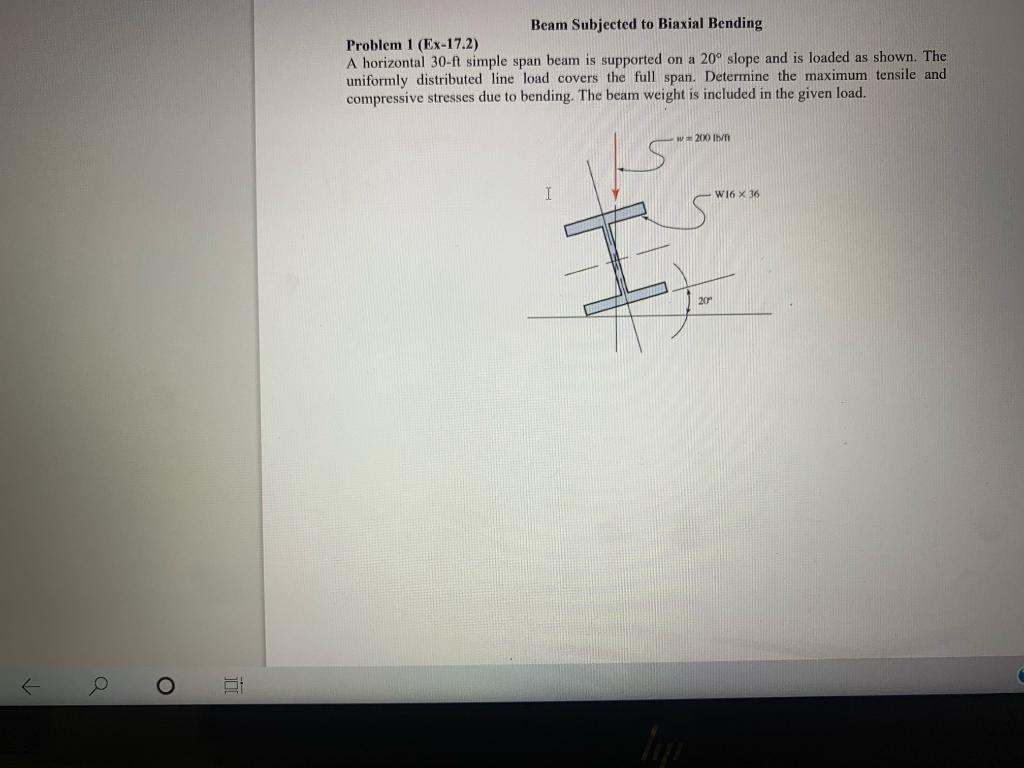 Solved Beam Subjected to Biaxial Bending Problem 1 (Ex-17.2) | Chegg.com