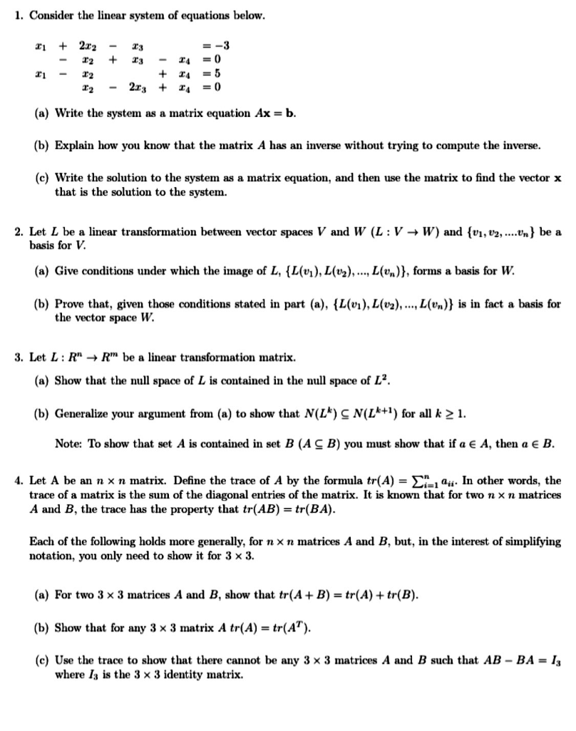 Solved 1. Consider the linear system of equations below. +11 | Chegg.com