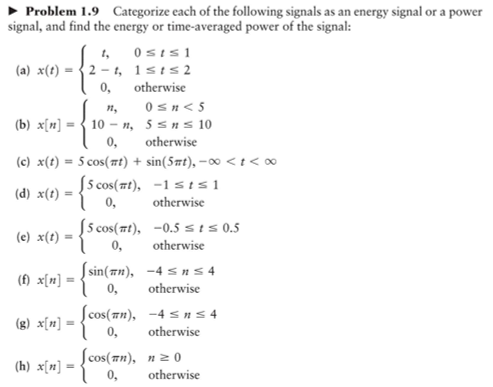 Solved Problem 1.9 Categorize each of the following signals | Chegg.com