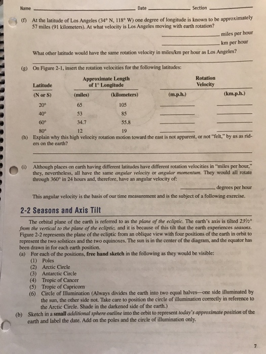 Solved Name Date Section At the latitude of Los Angeles 34